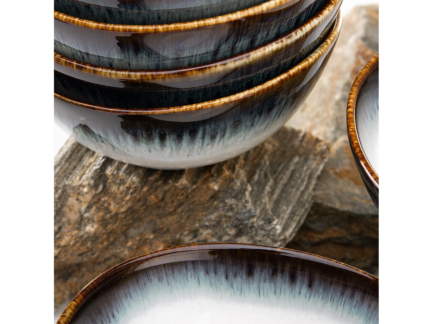 Schalen 6-tlg - weiß / marineblau / braun - TIME DIM