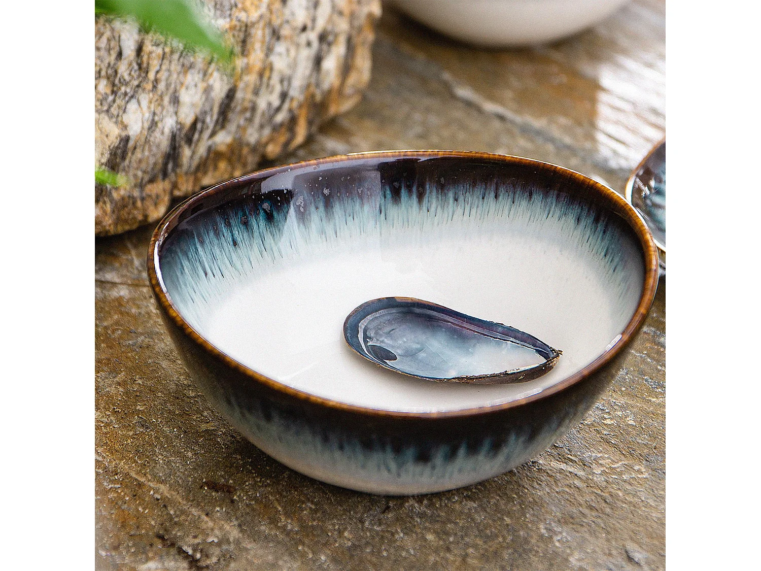 Schalen 6-tlg - weiß / marineblau / braun - TIME DIM