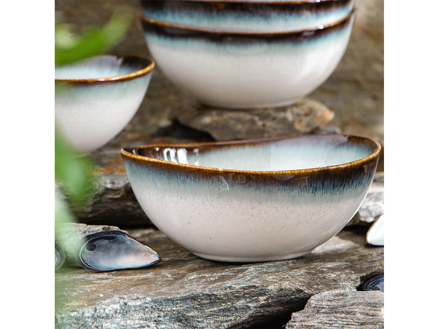 Frühstücksset 12-tlg - weiß / marineblau / braun - TIME DIM