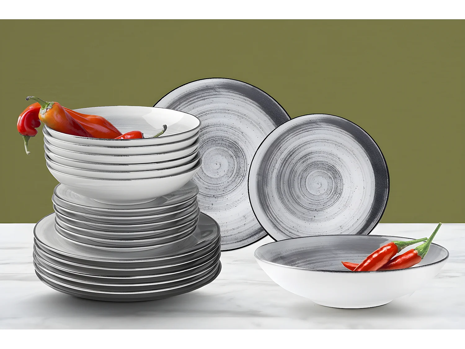 Tafelservice LINARI (36er-Set) - grau/hellgrau - LINARI
