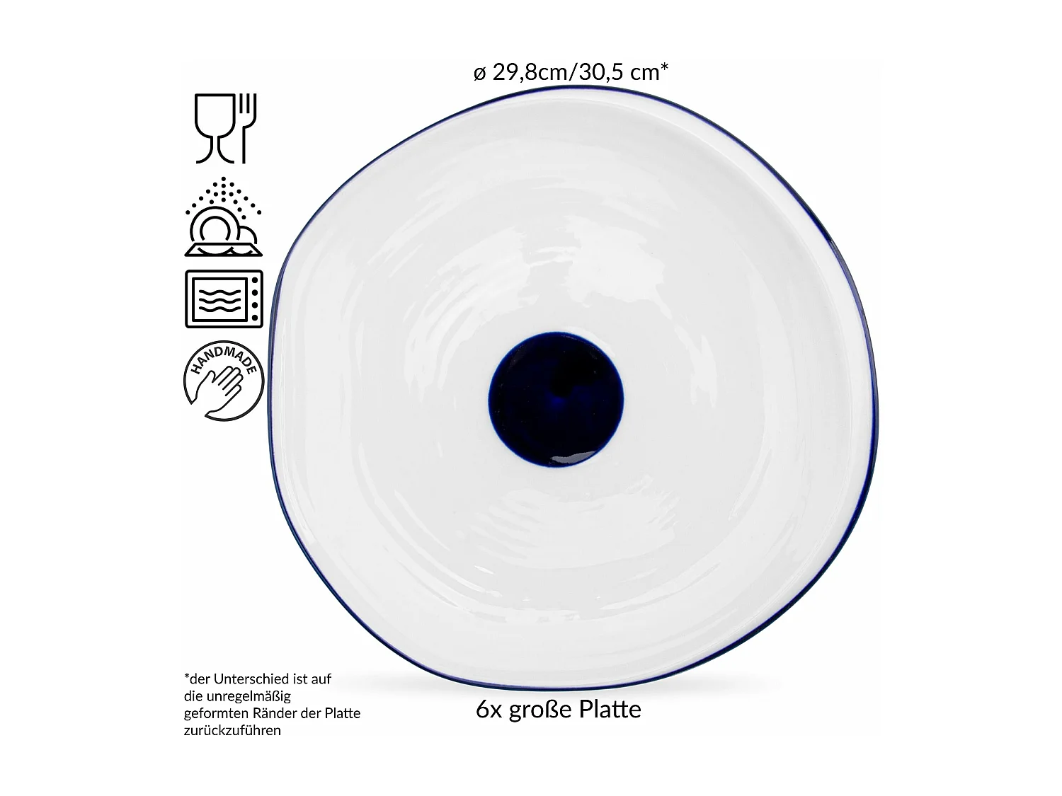 Essteller (6er-Set) - weiß/marineblau - KROG