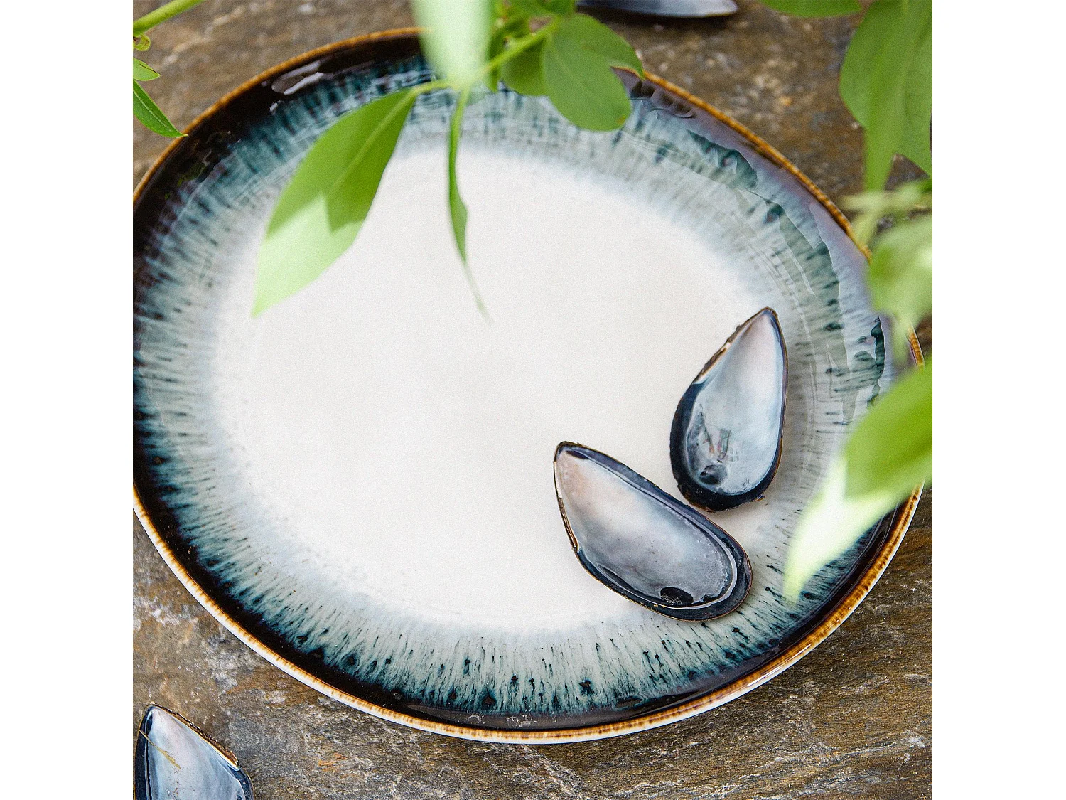 Frühstücksteller 6-tlg - weiß / marineblau / braun - TIME DIM