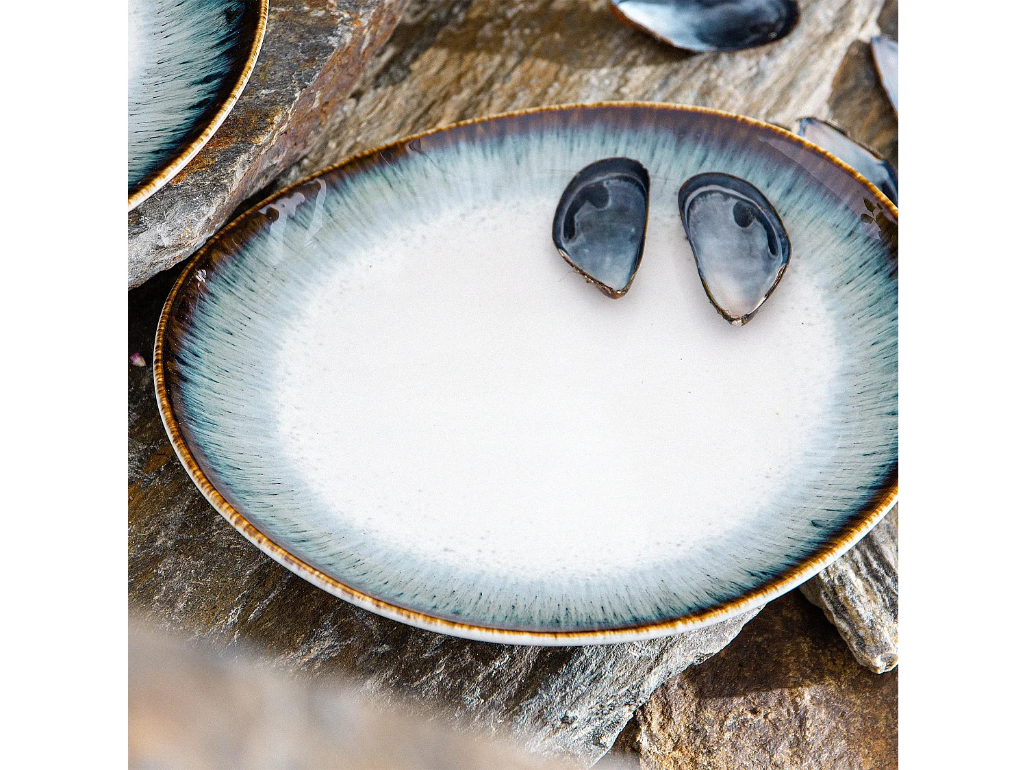 Frühstücksteller 6-tlg - weiß / marineblau / braun - TIME DIM