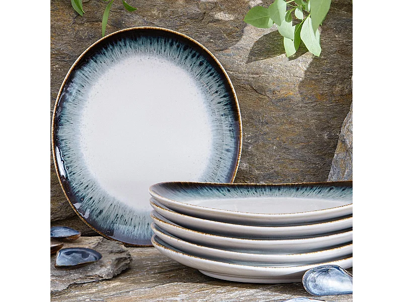 Frühstücksteller 6-tlg - weiß / marineblau / braun - TIME DIM