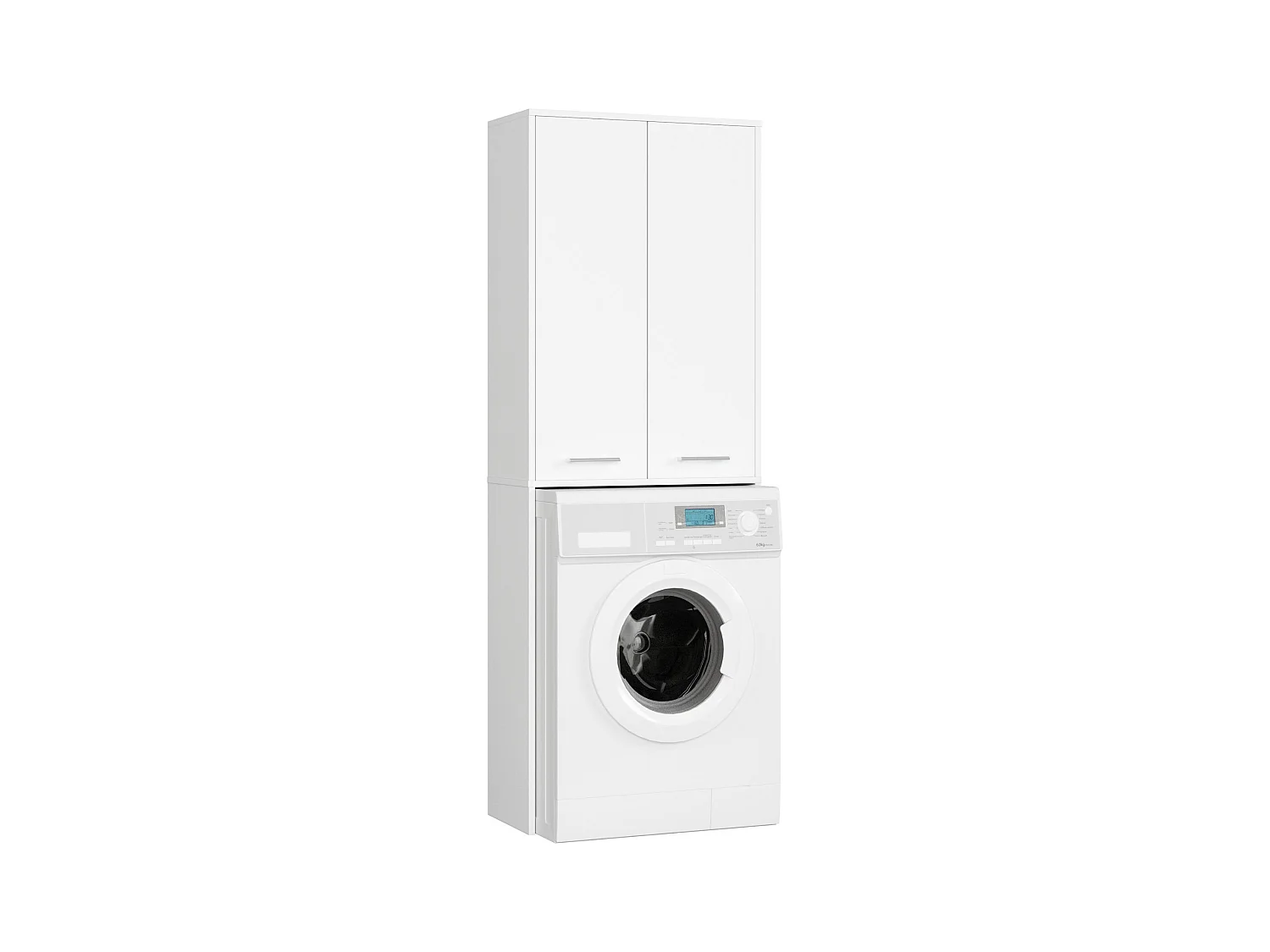 Meuble pour machine à laver FIN Blanche 64 cm 2 portes façade Blanche 4 étagères 64x30x180 cm