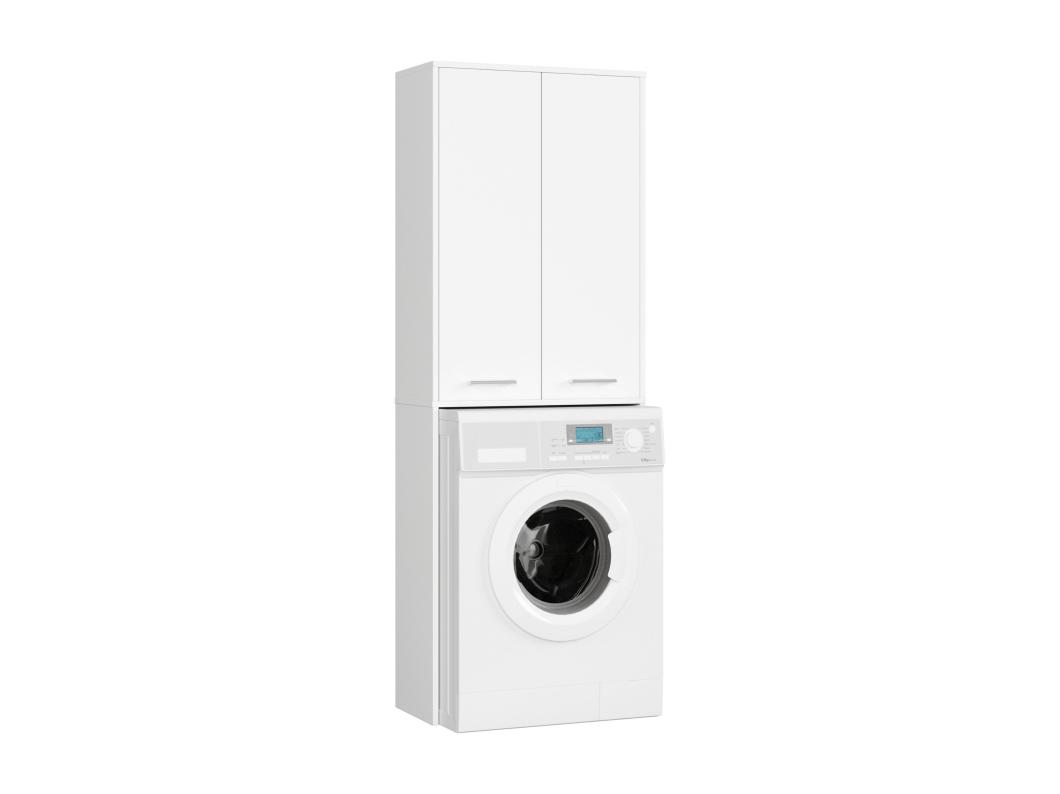Fin 180 Staande Kolomkast voor Wasmachine - Mat Wit met 2 Deuren, 4 Planken