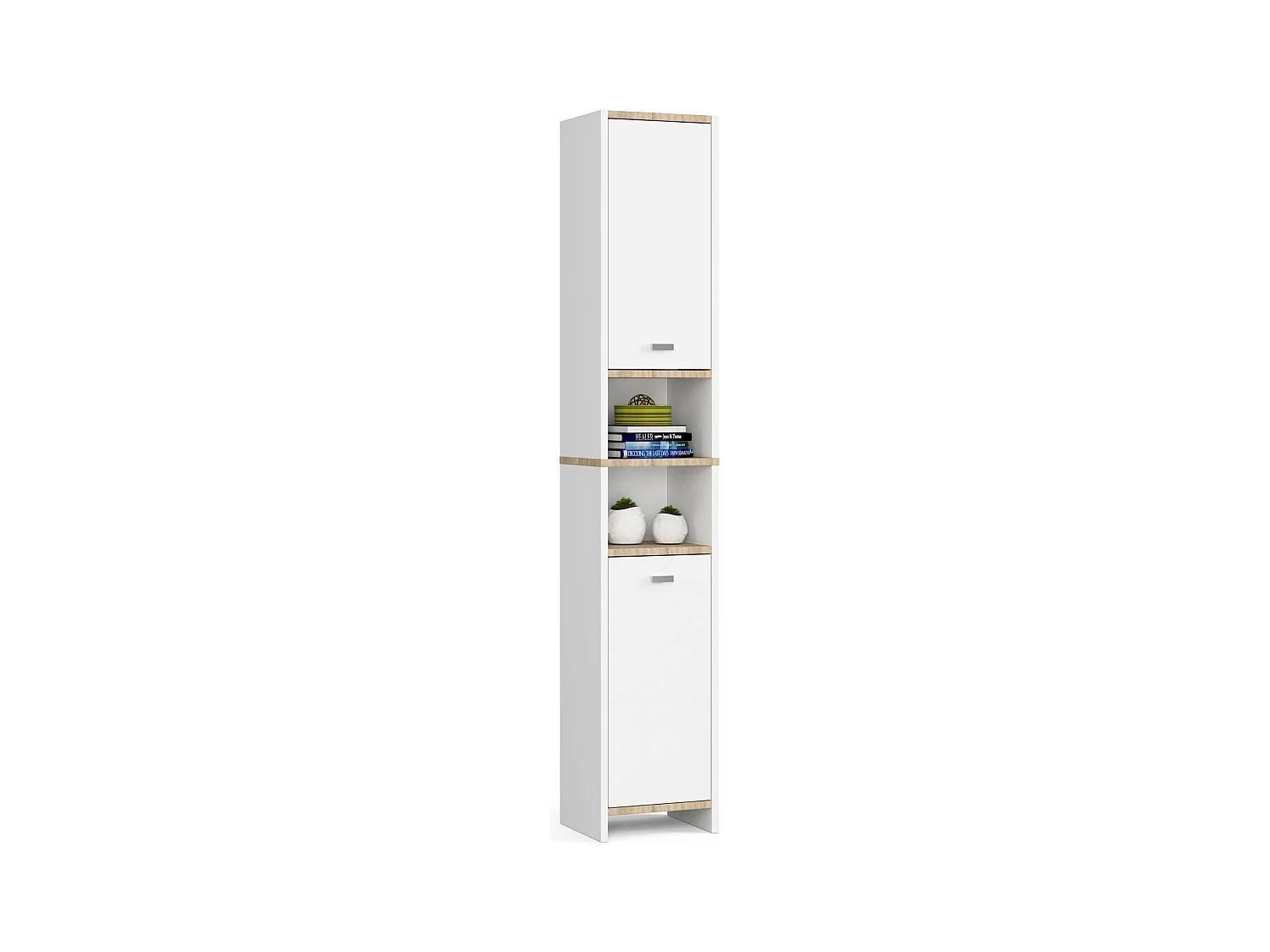 Colonne salle de bain AKORD BETI Blanche 32 cm 2 portes façade Blanche 4 étagères 32x28x180 cm