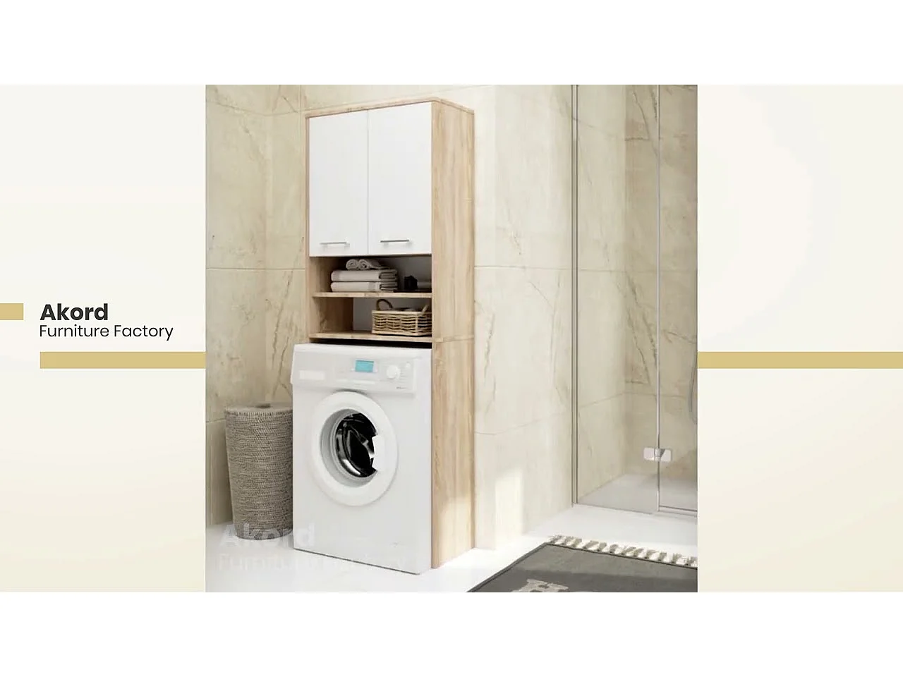 Meuble pour machine à laver FIN Wengé 64 cm 2 portes façade Blanche niche 4 étagères 64x30x180 cm
