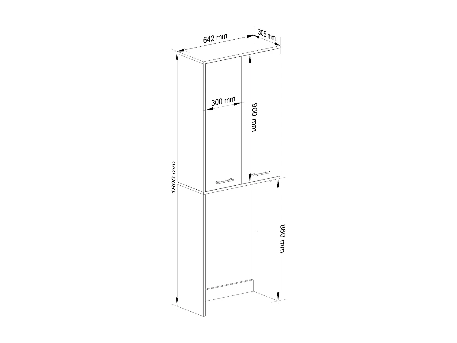 Badkamerkast voor Wasmachine FIN / Hoge Wasmachinekast met 2 Deuren / AKORD Furniture Factory / Grafietgrijs - Wit / 64 x 180 x 30 cm