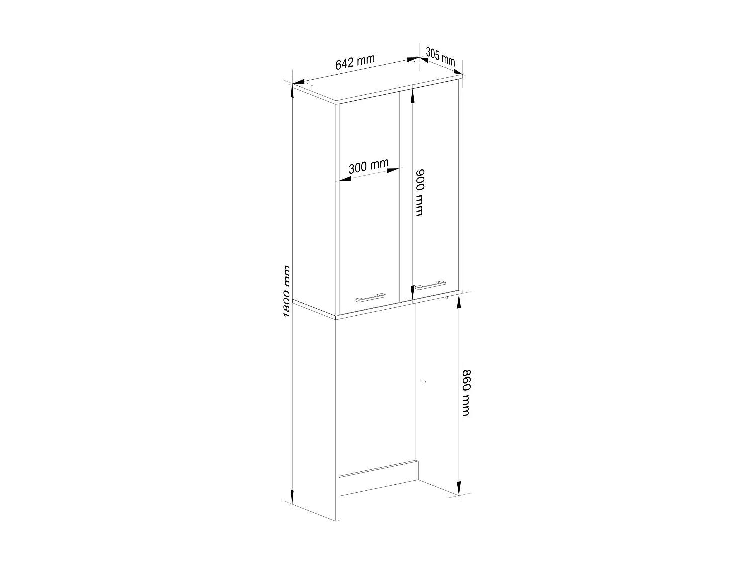 Meuble pour machine à laver FIN Gris Graphite 64 cm 2 portes façade Blanche 4 étagères 64x30x180 cm