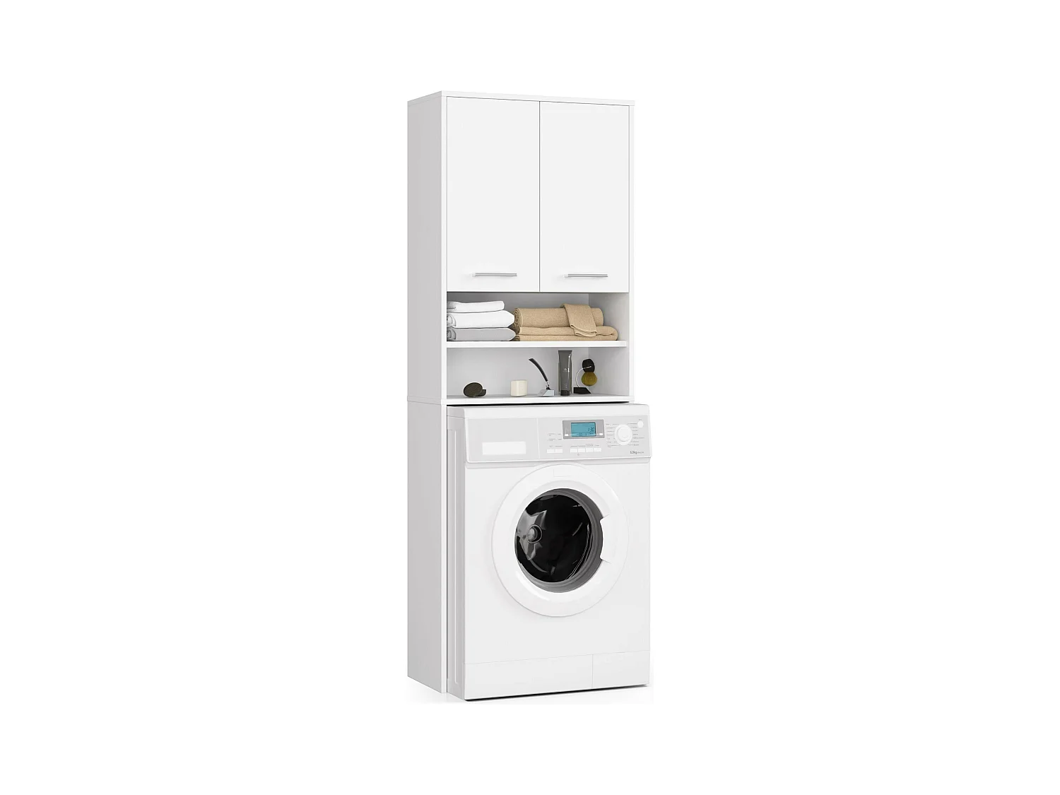 Columna de baño AKORD FIN para lavadora Blanco 64 cm hueco 2 puertas Blanco 4 estantes 64x30x180 cm