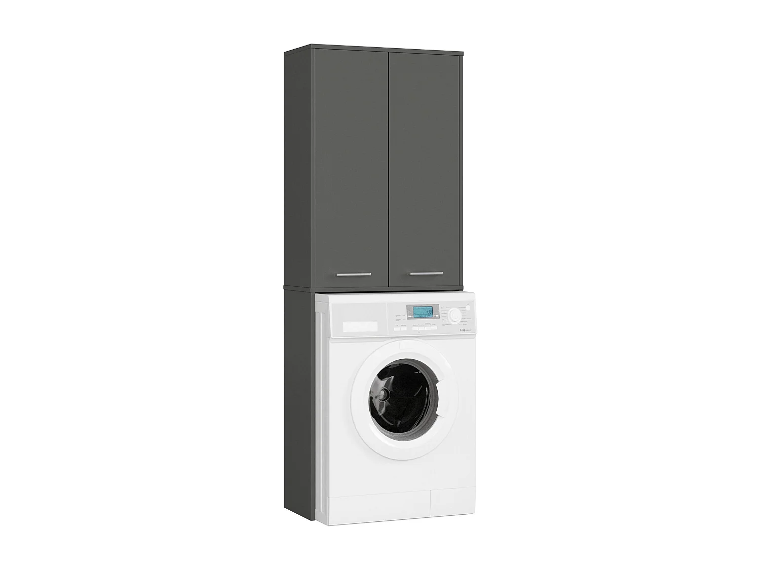 Badkamerkast voor Wasmachine FIN / Hoge Wasmachinekast met 2 Deuren / AKORD Furniture Factory / Grafietgrijs / 64 x 180 x 30 cm