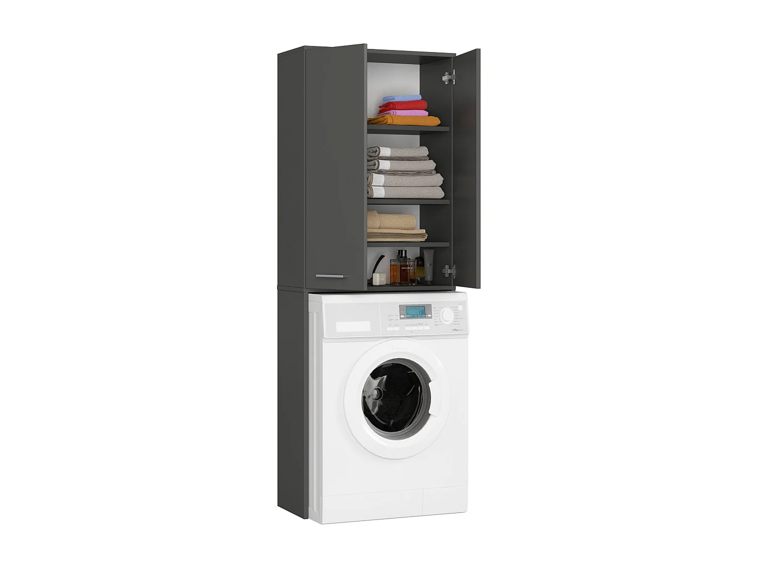 Meuble pour machine à laver FIN Gris Graphite 64 cm 2 portes façade Gris Graphite 4 étagères 64x30x180 cm