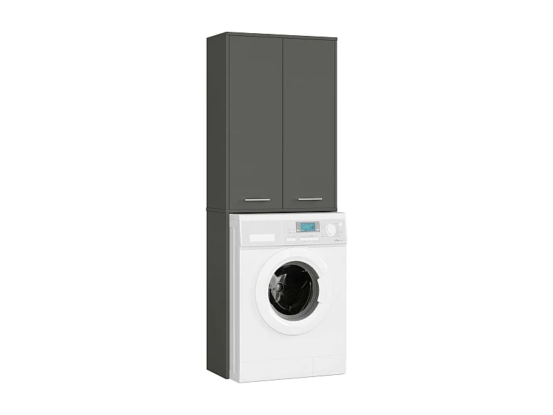 Meuble pour machine à laver FIN Gris Graphite 64 cm 2 portes façade Gris Graphite 4 étagères 64x30x180 cm