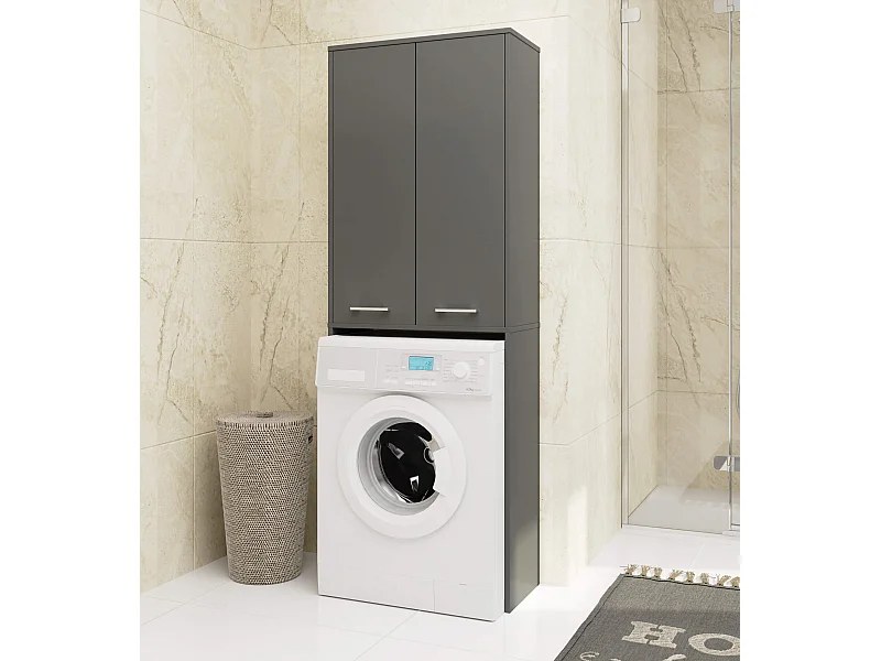 Colonna da bagno AKORD FIN per incasso di una lavatrice Grigia Grafite 64 cm 2 ante 64x30x180 cm