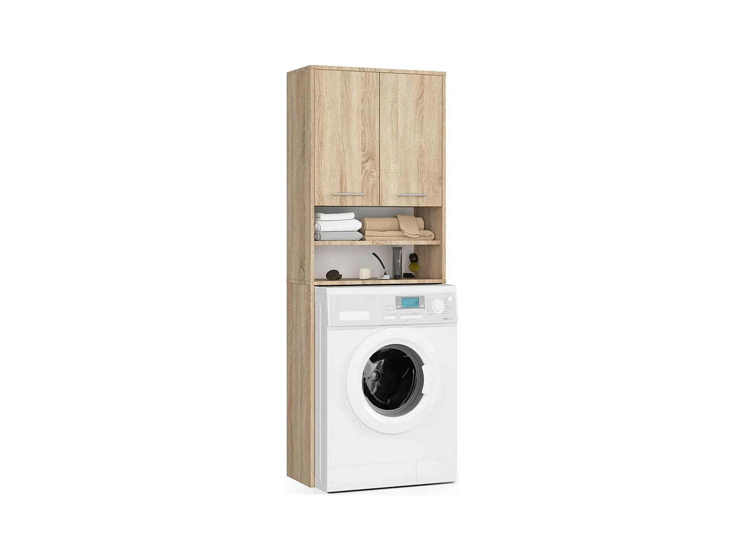 Meuble pour machine à laver FIN Chêne Sonoma 64 cm 2 portes façade Chêne Sonoma niche 4 étagères 64x30x180 cm