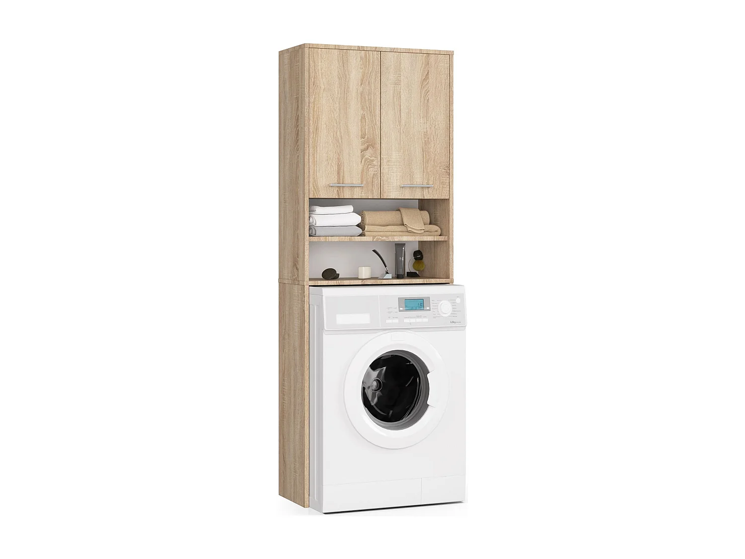 Meuble pour machine à laver FIN Chêne Sonoma 64 cm 2 portes façade Chêne Sonoma niche 4 étagères 64x30x180 cm