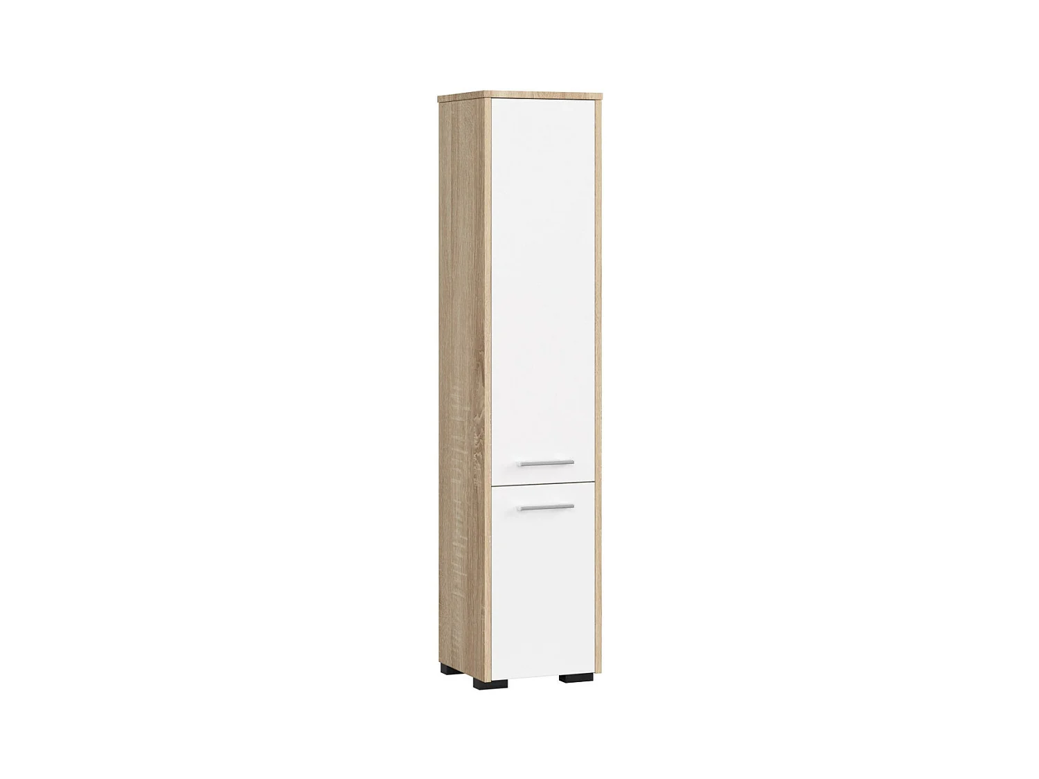 Colonne salle de bains AKORD FIN Chêne Sonoma 30 cm 2 portes façade Blanche 5 étagères 30x30x140 cm