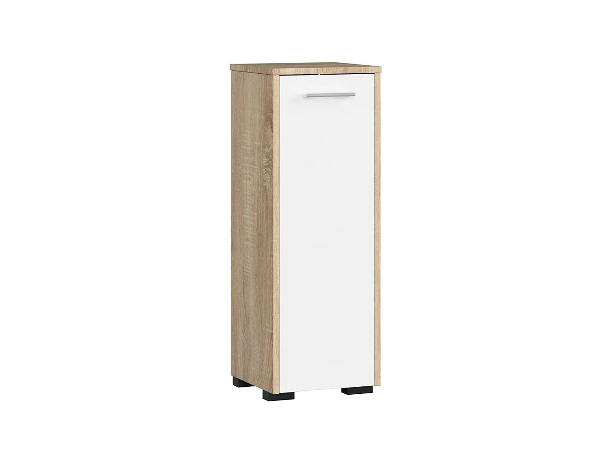 Colonne salle de bains AKORD FIN Chêne Sonoma 30 cm 1 porte façade Blanche 2 étagères 30x30x85 cm