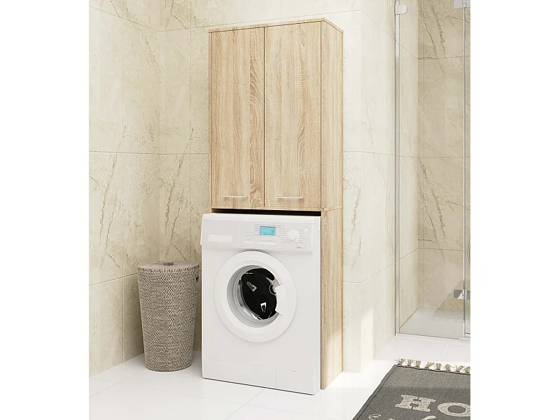 Meuble pour machine à laver FIN Chêne Sonoma 64 cm 2 portes façade Chêne Sonoma 4 étagères 64x30x180 cm