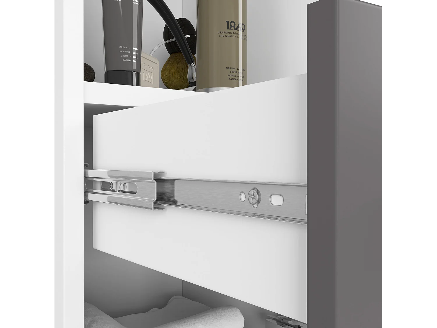 Colonne salle de bains AKORD FIN Blanche 30 cm 2 portes 1 tiroir façade Gris Graphite 5 étagères 30x30x140 cm