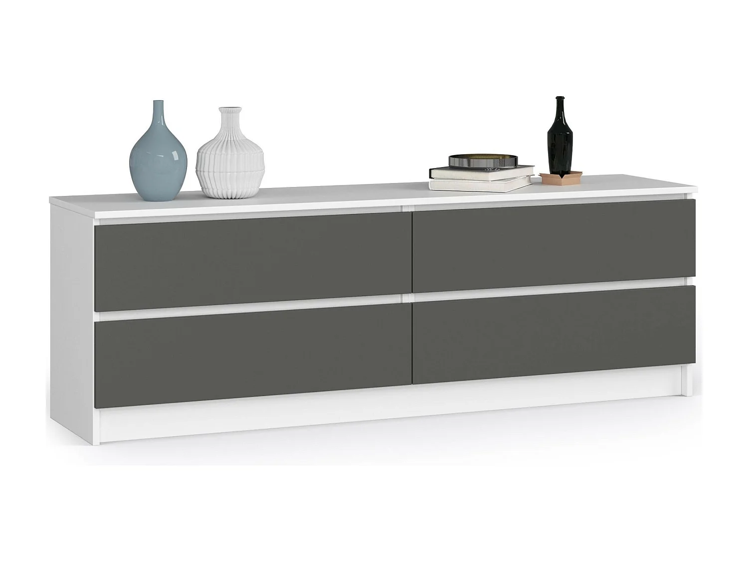 Komoda AKORD K160 Biała 160 cm 4 szuflady kolor Grafit Szary mat 160x40x55 cm