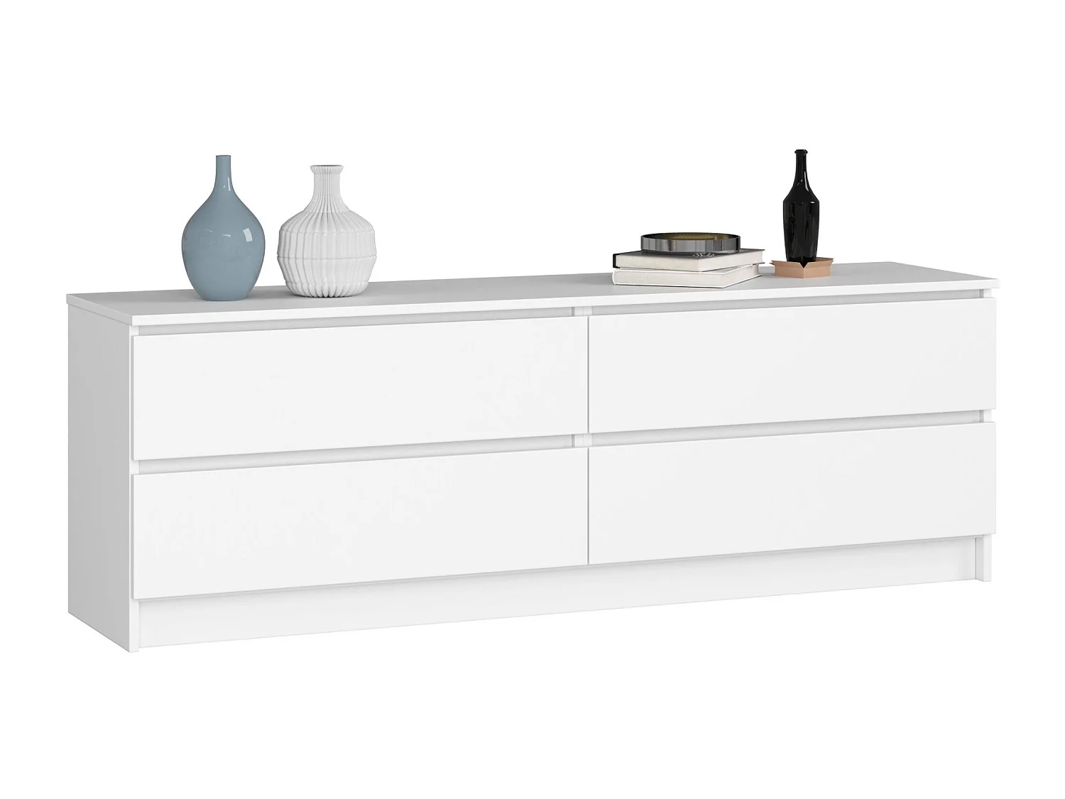 Grande Commode pour le salon AKORD K160 Blanche 160 cm 4 tiroirs façade Blanche 160x40x55 cm