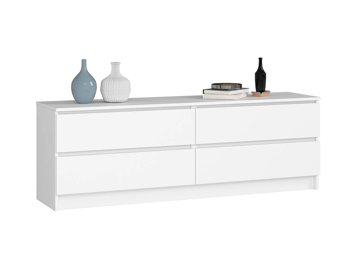 Grande Commode pour le salon AKORD K160 Blanche 160 cm 4 tiroirs façade Blanche 160x40x55 cm
