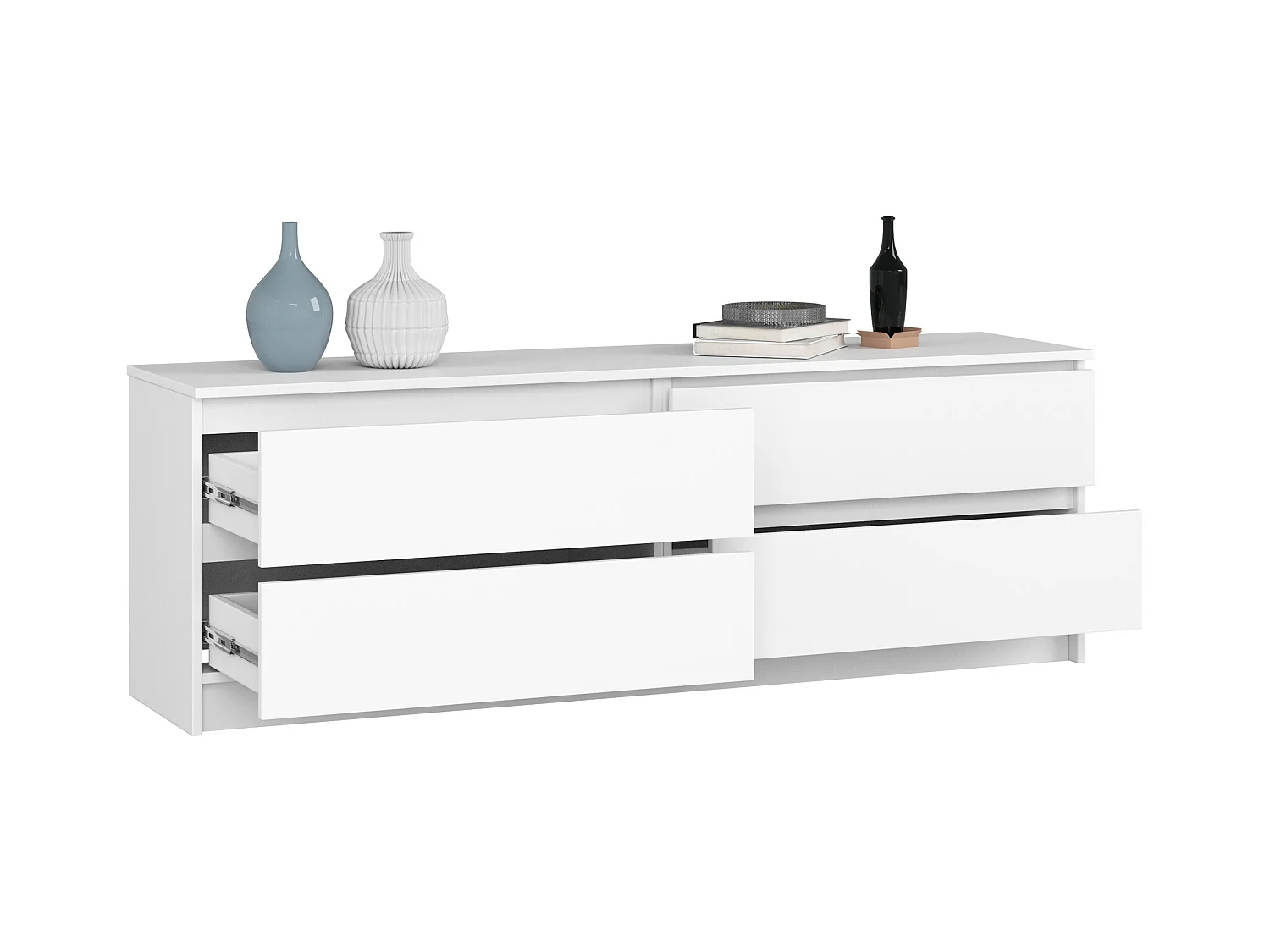 Kommode AKORD K160 Weiß 160 cm 4 Schubladen B160 x H55 x T40 cm