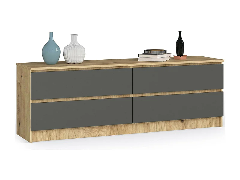 Artisan Eiken en Grafietgrijze Kommode - 160 cm met 4 Lades, Mat Afwerking - Zelfmontage Meubel