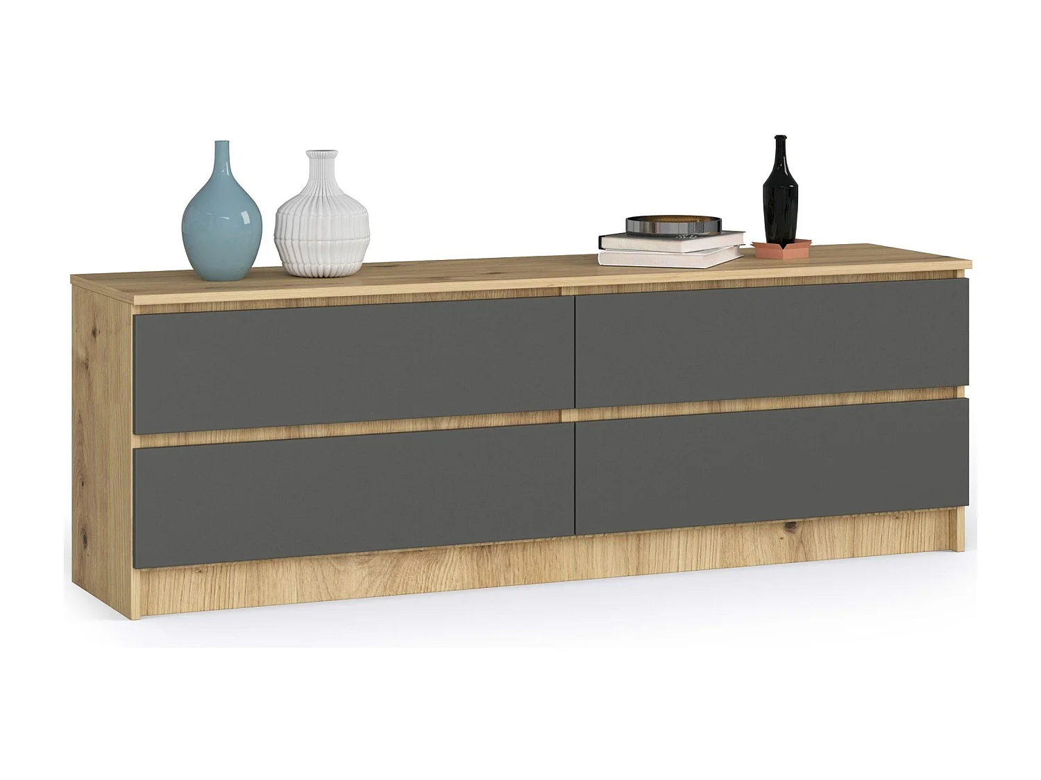 Grande Commode pour le salon AKORD K160 Chêne Artisan 160 cm 4 tiroirs façade Gris Graphite 160x40x55 cm