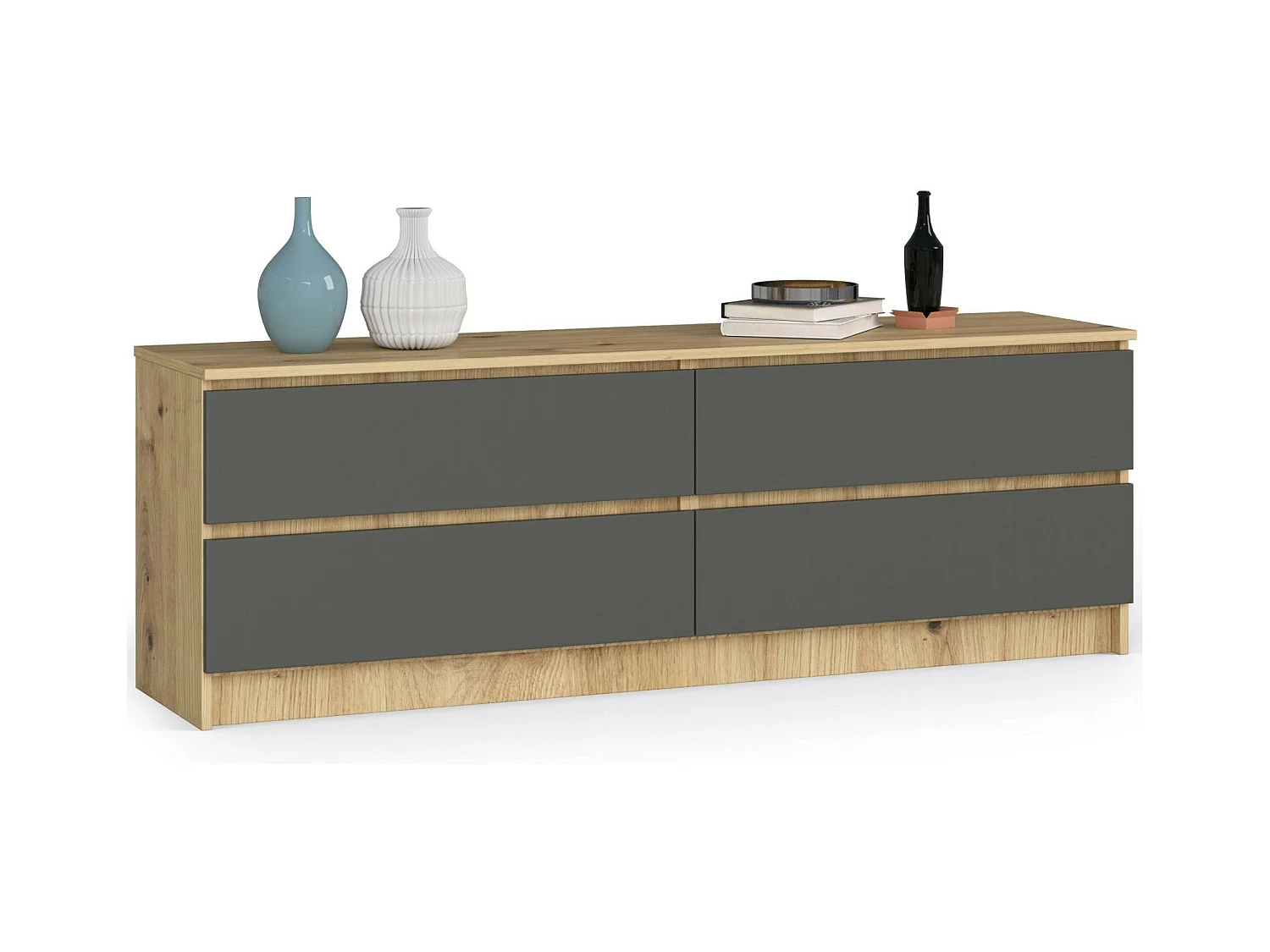 Grande Commode pour le salon AKORD K160 Chêne Artisan 160 cm 4 tiroirs façade Gris Graphite 160x40x55 cm