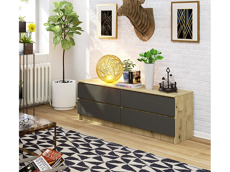 Ladekast K160 met 4 Lades / AKORD Furniture Factory / Artisan Eik - Grafietgrijs / 160 x 55 x 40 cm