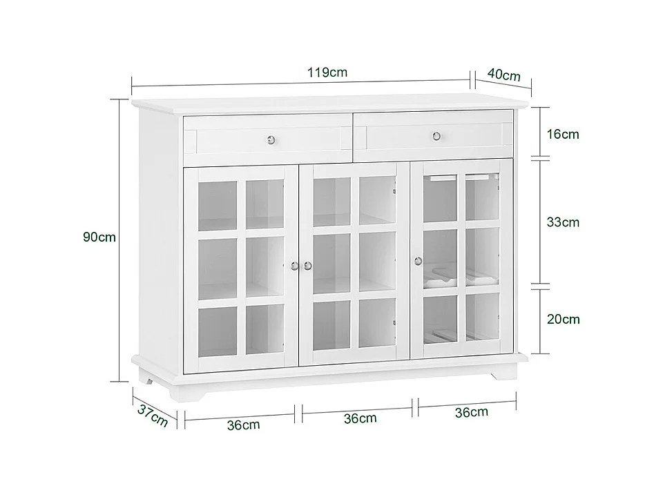 Kredens ze szklanymi drzwiami i szufladami FSB77-W