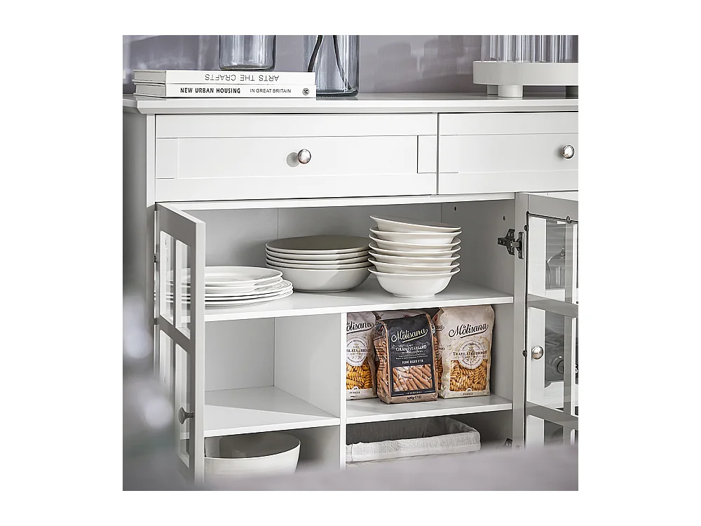 Kredens ze szklanymi drzwiami i szufladami FSB77-W