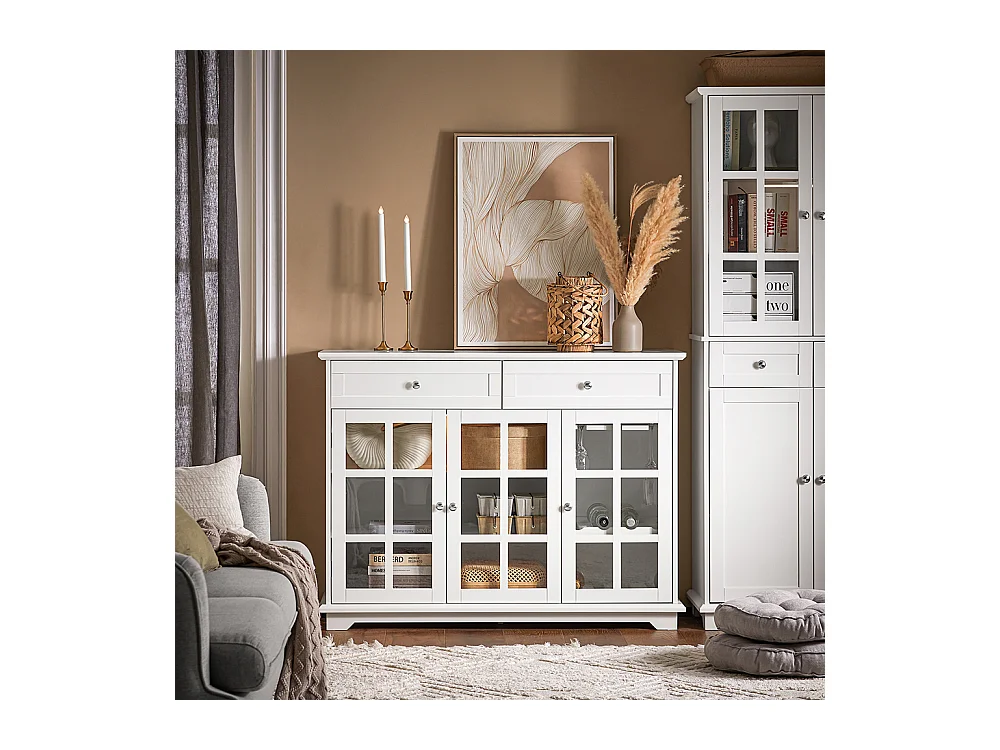 Kredens ze szklanymi drzwiami i szufladami FSB77-W