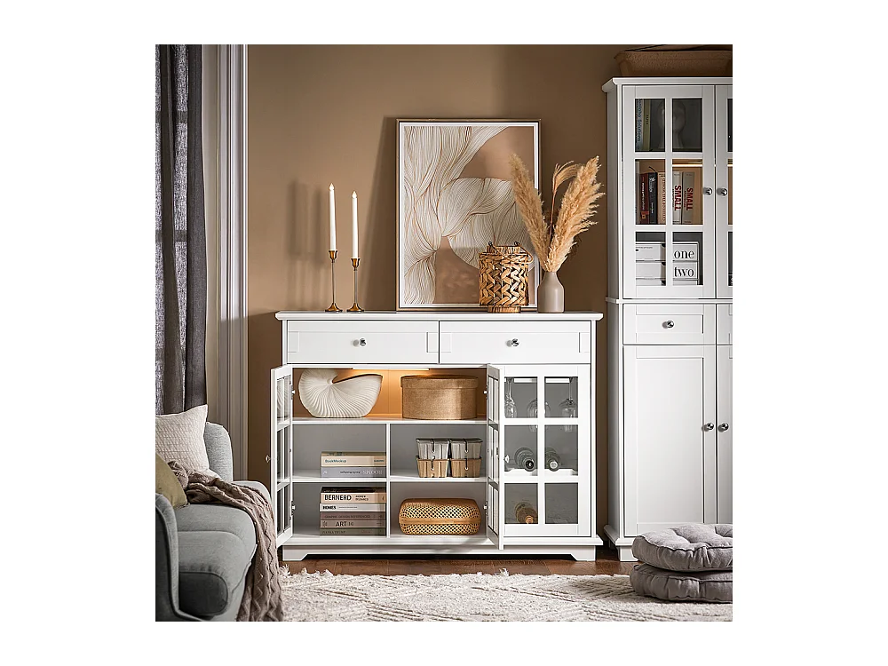 Kredens ze szklanymi drzwiami i szufladami FSB77-W