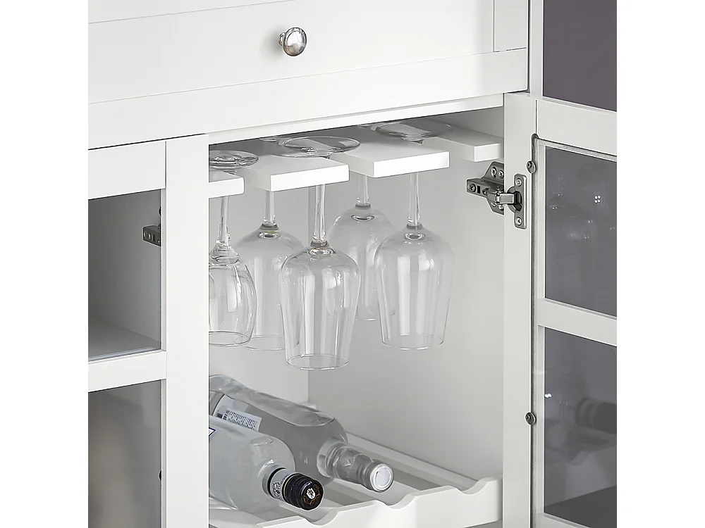 SoBuy FSB77-W Buffet Bas, Commode Armoire de Rangement, Placard de Cuisine, 3 Portes Vitrées, 2 Tiroirs