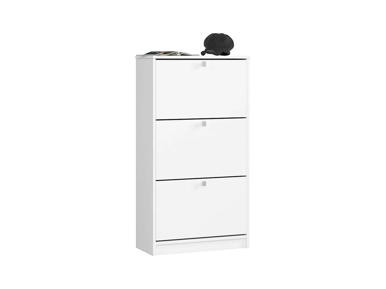 Meuble à chaussures AKORD Blanc 60 cm 3 portes façade Blanche 3 étagères 60x28,5x113 cm