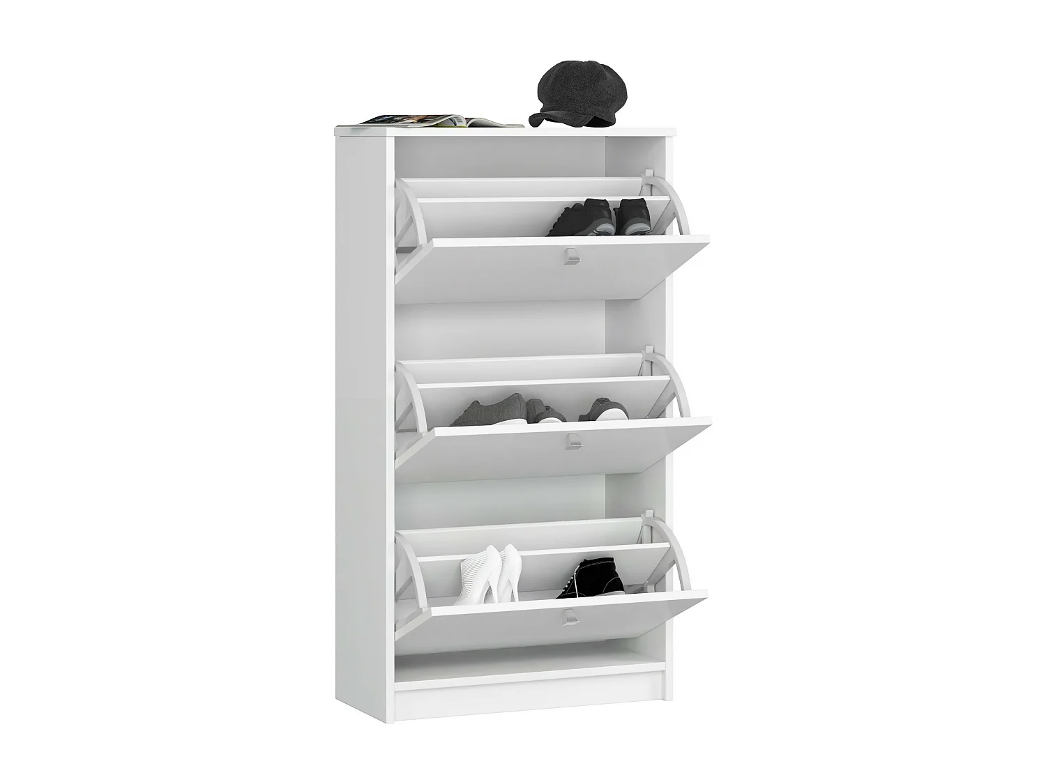 Meuble à chaussures AKORD Blanc 60 cm 3 portes façade Blanche 3 étagères 60x28,5x113 cm