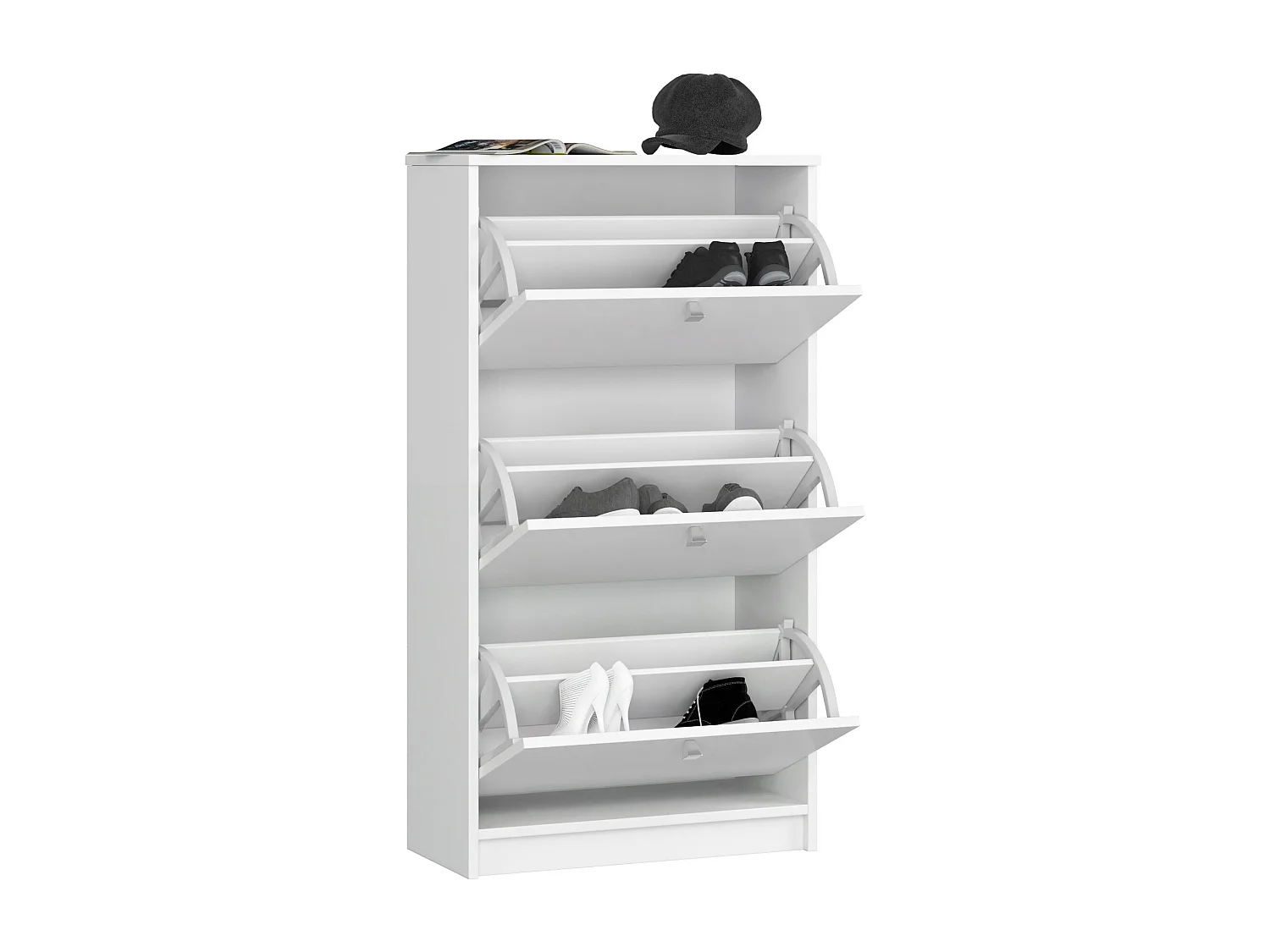 Meuble à chaussures AKORD Blanc 60 cm 3 portes façade Blanche 3 étagères 60x28,5x113 cm