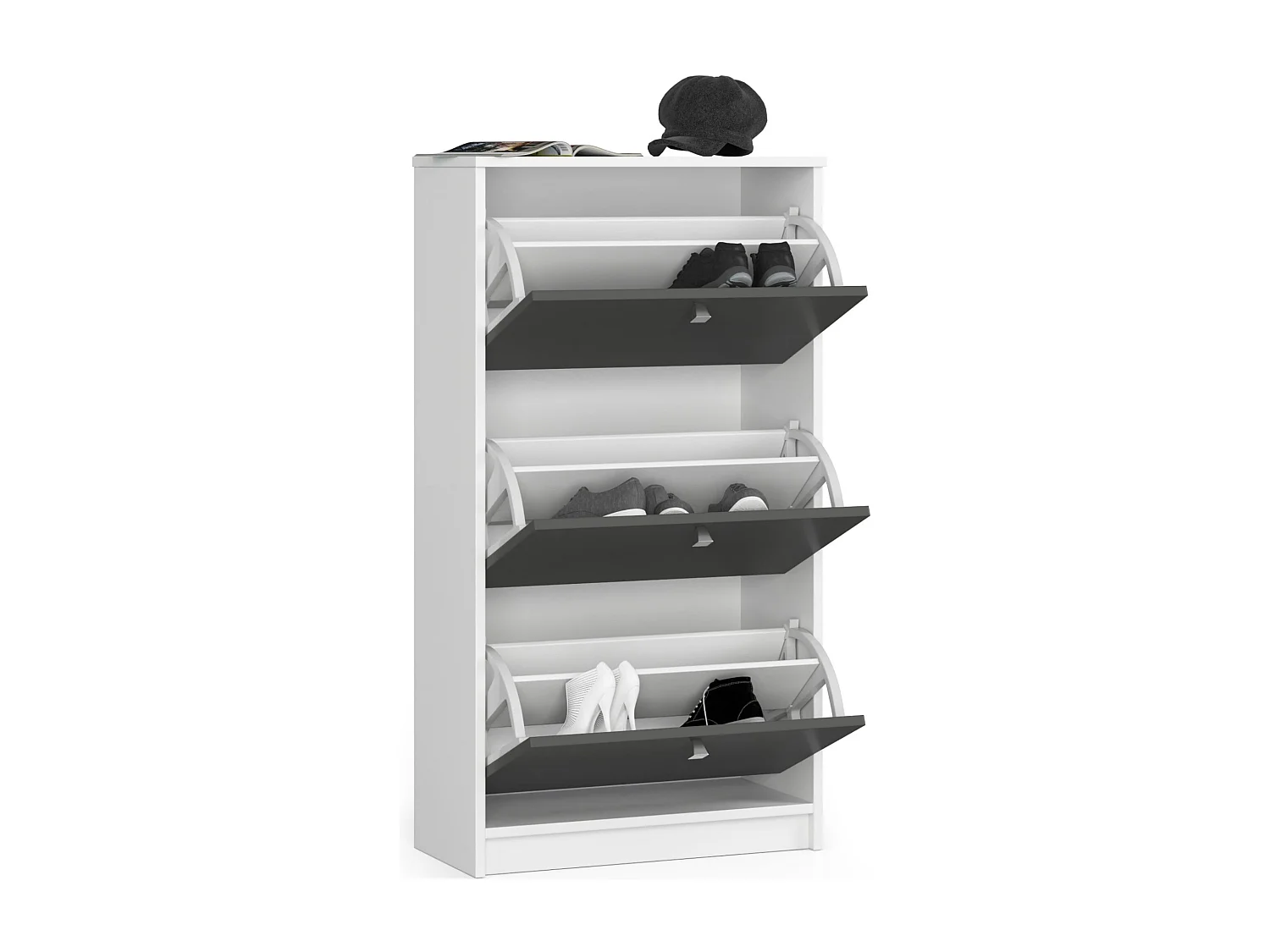 Scarpiera AKORD Bianco 60 cm 3 ante inserto frontale Grigio Grafite 60x28,5x113 cm