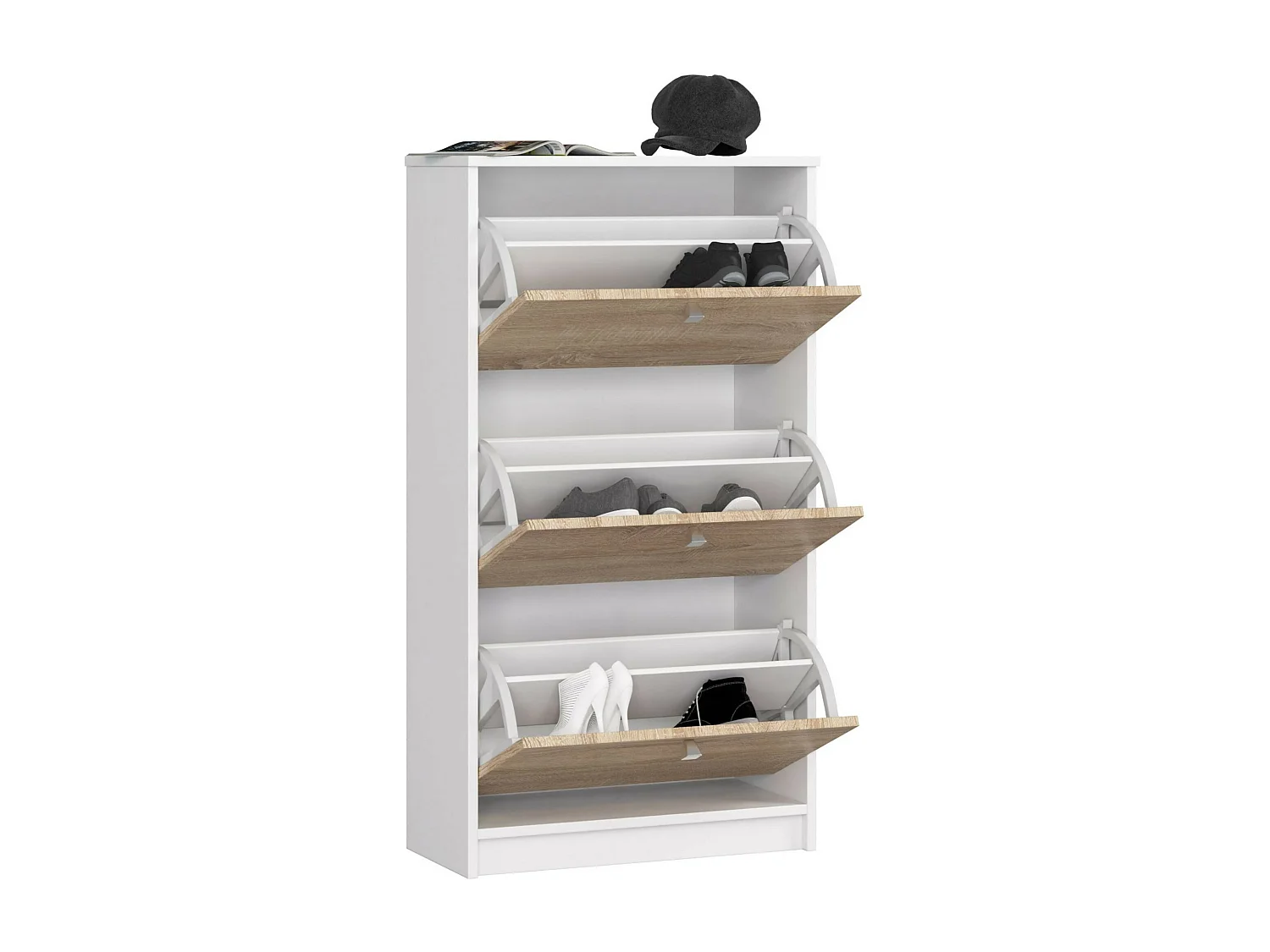 Schoenenkast met 3 Kiepkleppen 60 cm - Wit en Eik Sonoma