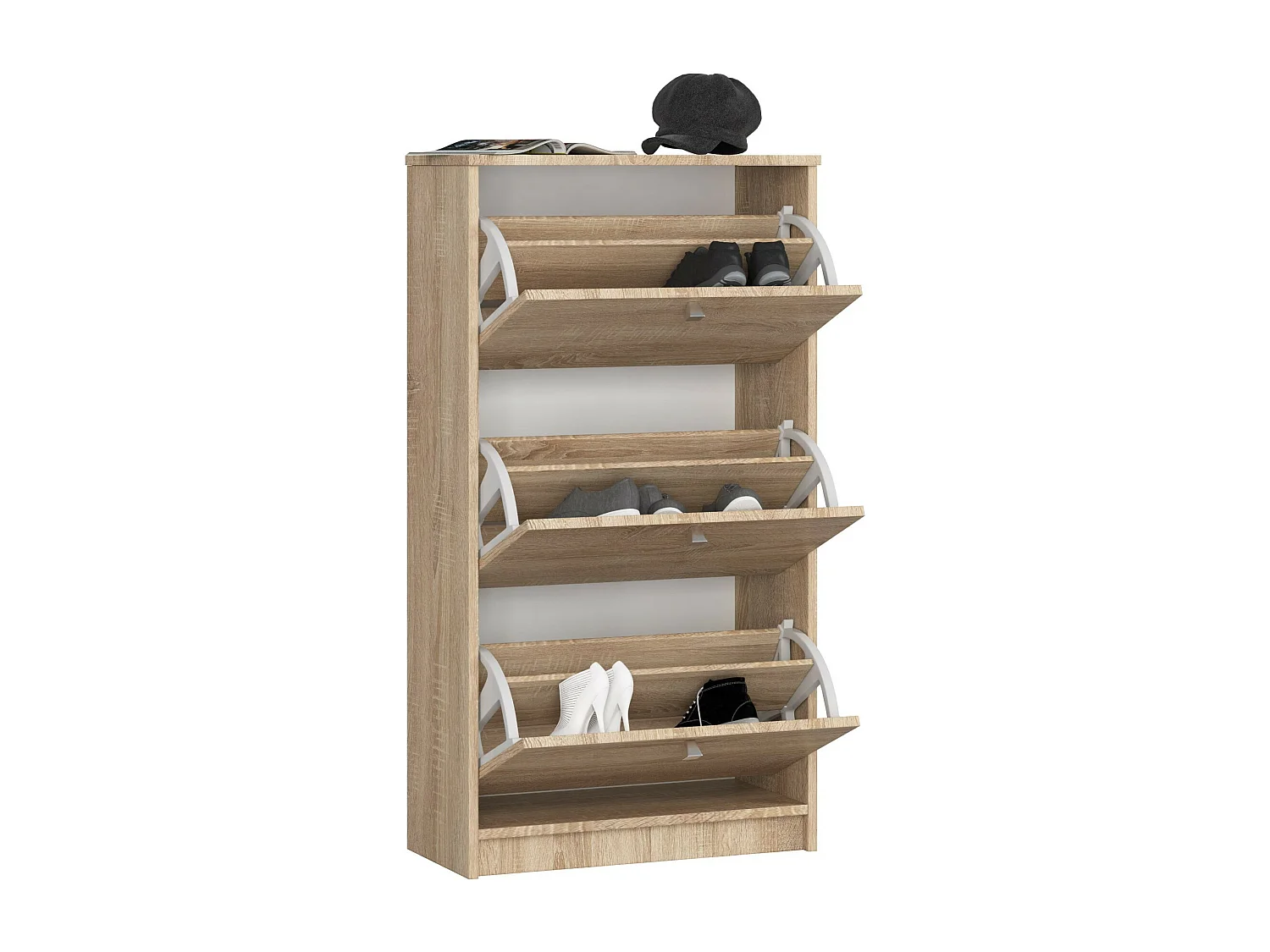 Schoenenkast 3 Klapdeuren 60 cm Eiken Sonoma Mat - Klassiek Vrijstaand Meubel 18 Paar