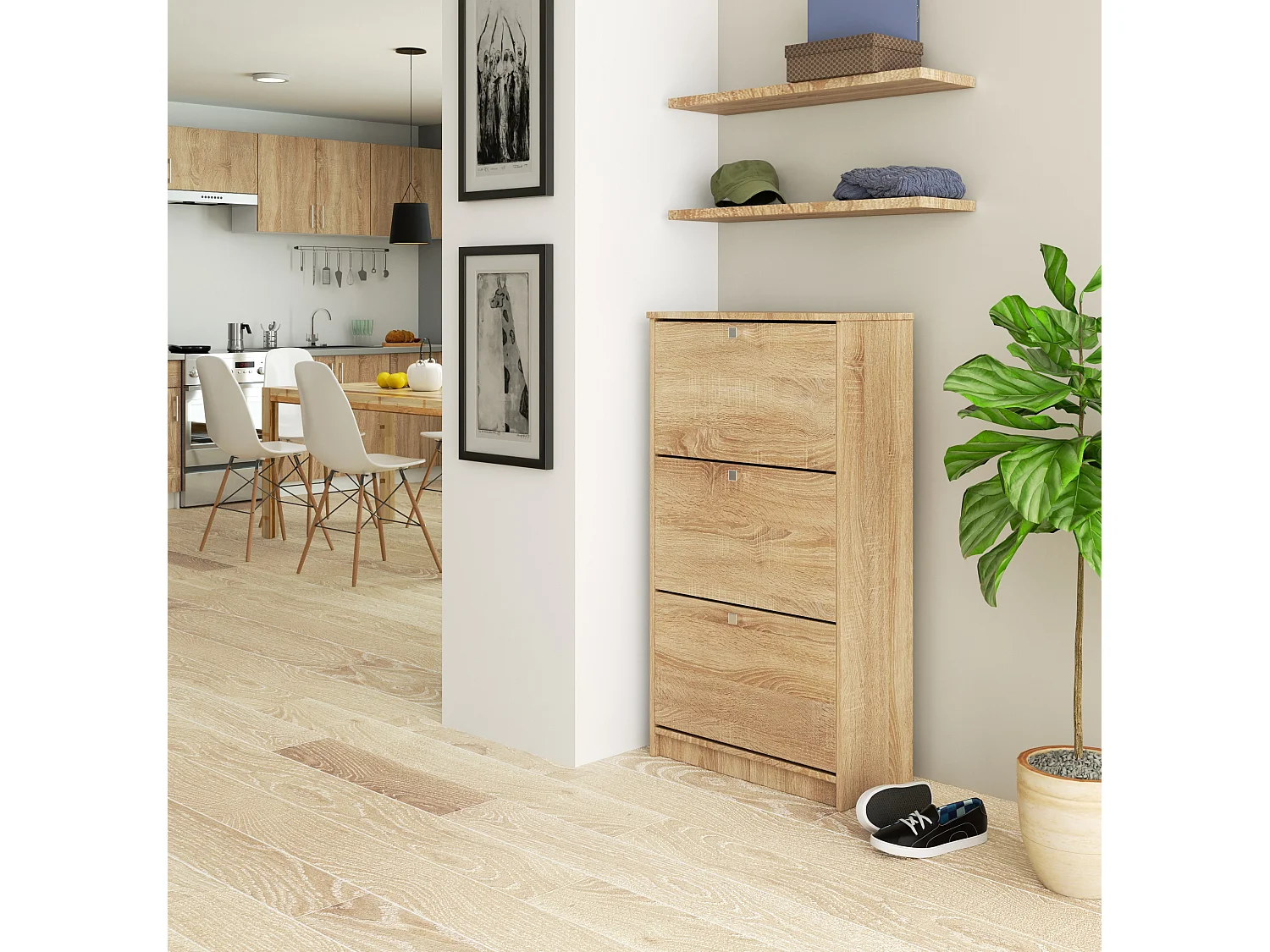 Meuble à chaussures AKORD Chêne Sonoma 60 cm 3 portes façade Chêne Sonoma 3 étagères 60x28,5x113 cm