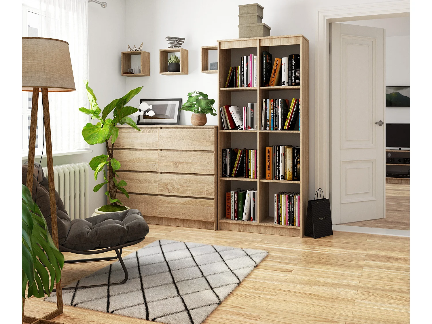 Kantoorkast R80 met 8 Planken / AKORD Furniture Factory / Sonoma Eik / 80 x 180 x 35 cm