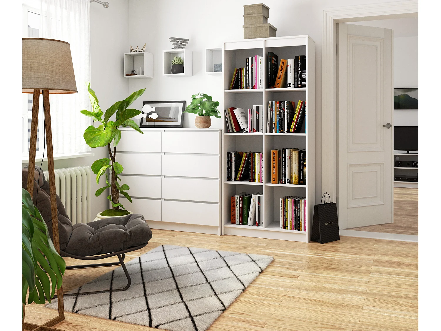 Étagère de bureau AKORD R80 Blanche 80 cm 8 étagères 80x35x180 cm