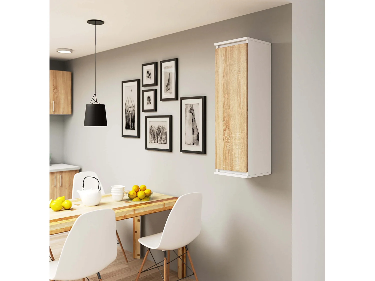 Armadietto a parete con ante strette AKORD W30 Bianca 30 cm 1 anta inserto frontale Sonoma Quercia 30x30x99 cm