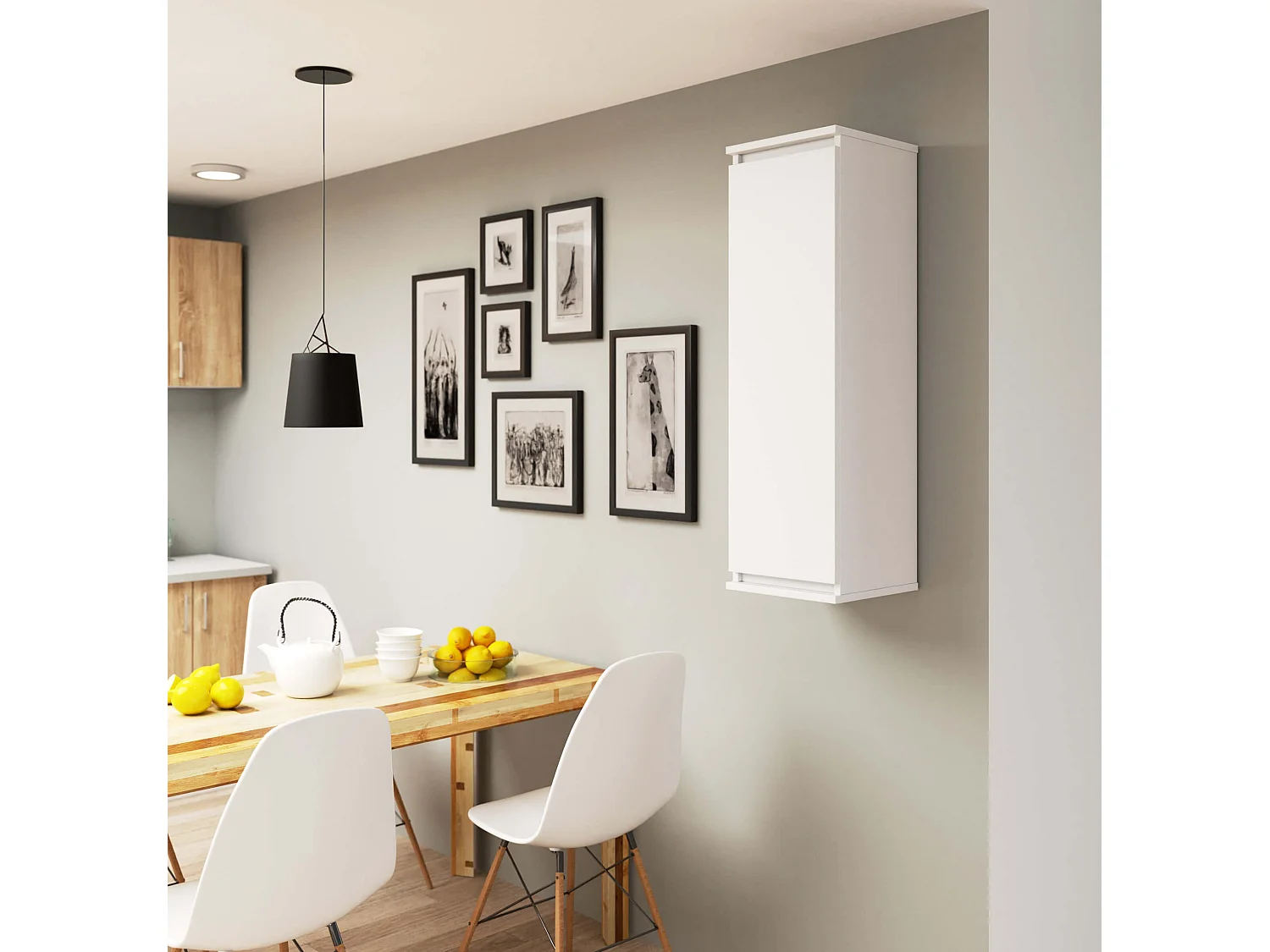 Witte Hangende Vitrinekast W30 - Moderne Binnendeur en 3 Planken, 30x99 cm, Mat Afwerking - Geschikt voor Zelfmontage