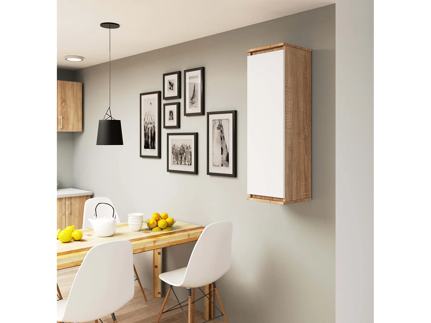 Armoire murale AKORD W30 Chêne Sonoma 30 cm 1 porte façade Blanche 3 étagères 30x30x99 cm